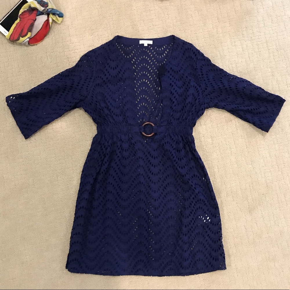 Shoshanna Navy eyelet swim cover up in petite